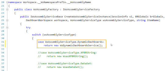 Dynamic dashboard code sample highlighting line 31 and 32 with a yellow rectangle box highlighting both lines.